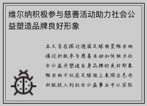 维尔纳积极参与慈善活动助力社会公益塑造品牌良好形象 维尔纳积极参与慈善活动助力社会公益塑造品牌良好形象